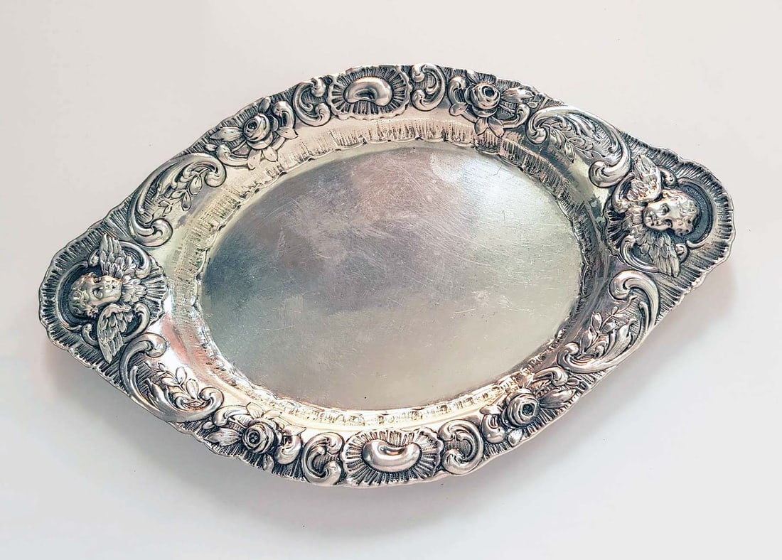 ANTIQUE GERMAN SILVER BREAD DISH, 19c. (1 of 14)