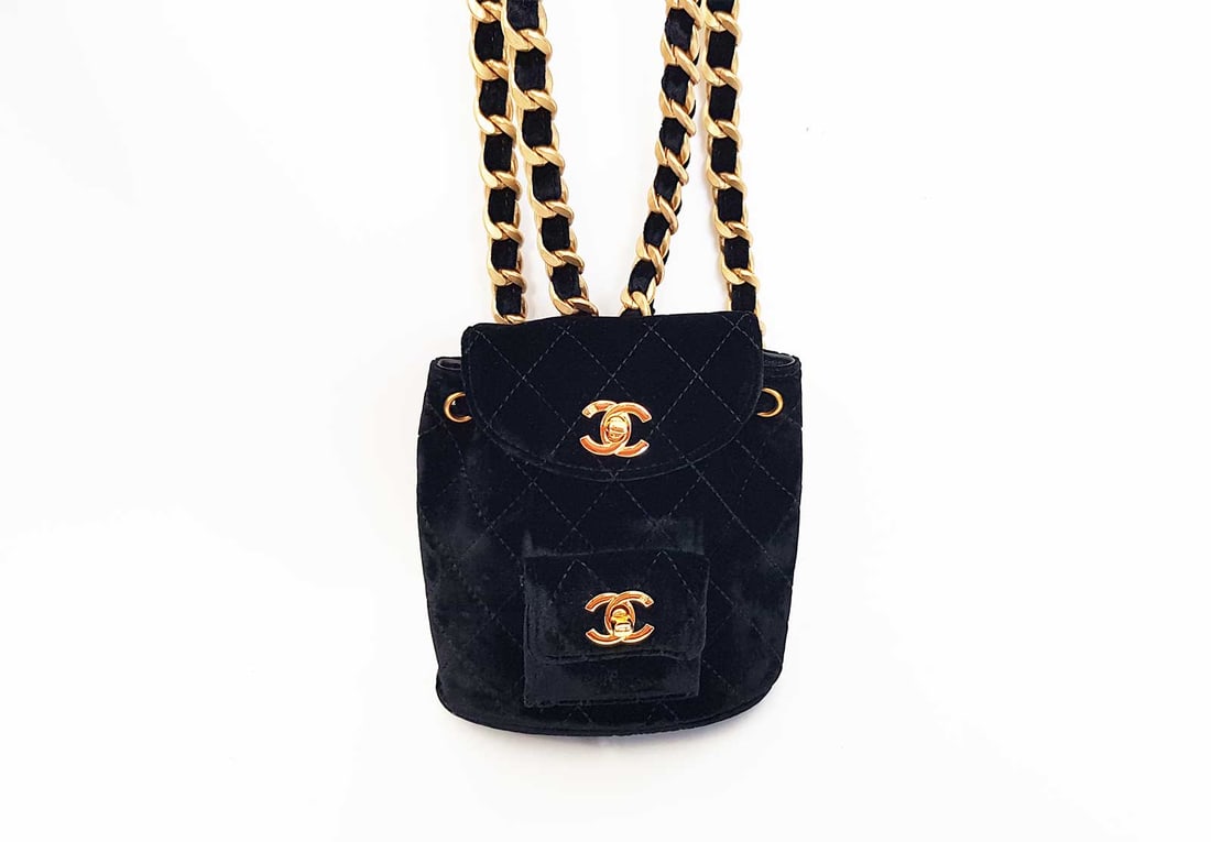 CHANEL BLACK VELVET DUMA BACKPACK SMALL (1 of 18)