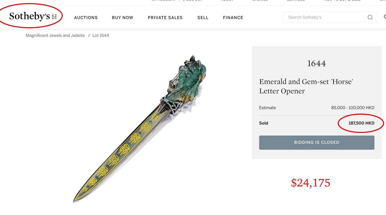 FABERGE - SILVER & JADE HORSE HEAD LETTER OPENER - 10
