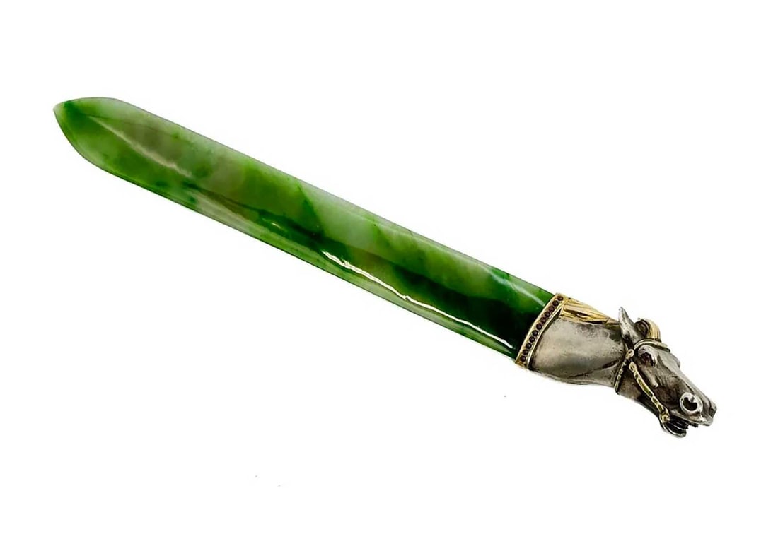 FABERGE - SILVER & JADE HORSE HEAD LETTER OPENER - 2