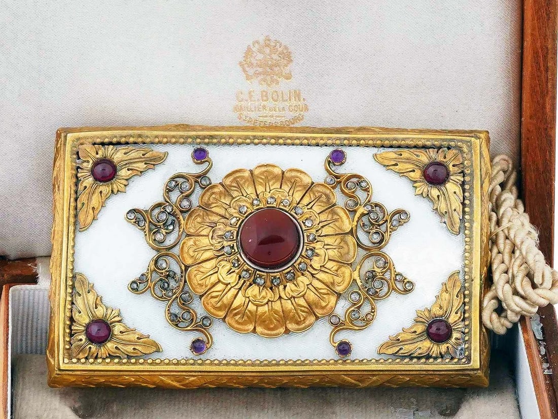 RUSSIAN SILVER ENAMELED BELL PUSH w. DIAMONDS (1 of 13)