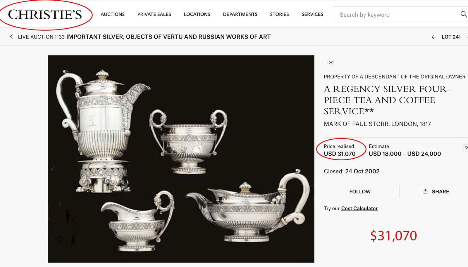 Paul STORR - LARGE SILVER TEA SERVICE, 1833 - 9