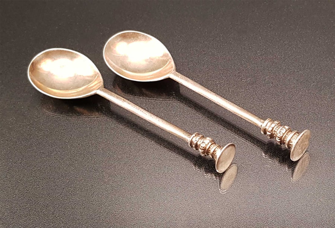 ANTIQUE ENGLISH SILVER SPOONS SET, BOXED - 6