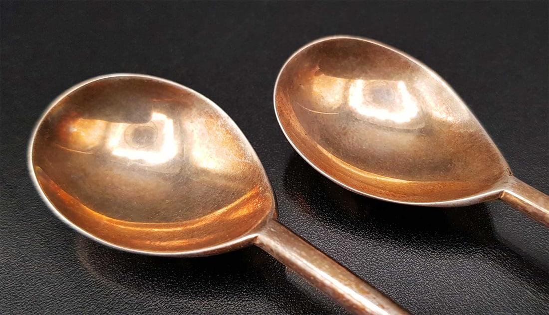 ANTIQUE ENGLISH SILVER SPOONS SET, BOXED - 7