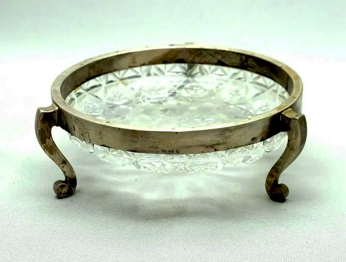 GERMAN SILVER & CRYSTAL CANDY BOWL, 1860x (1 of 11)