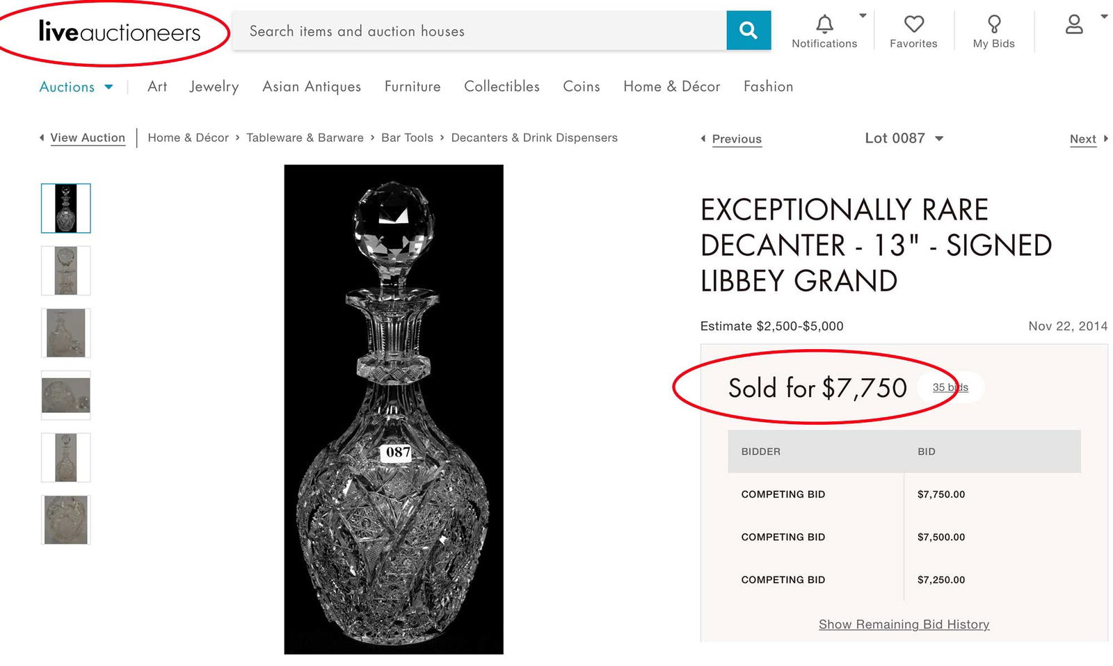 AMERICAN CUT GLASS DECANTER w. SILVER STOPPER - 12