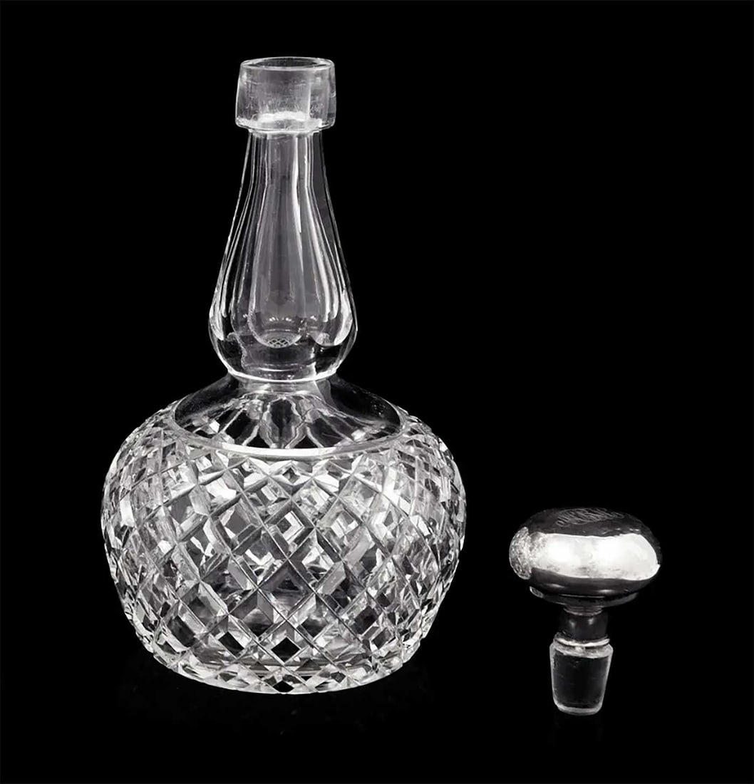 AMERICAN CUT GLASS DECANTER w. SILVER STOPPER (1 of 13)