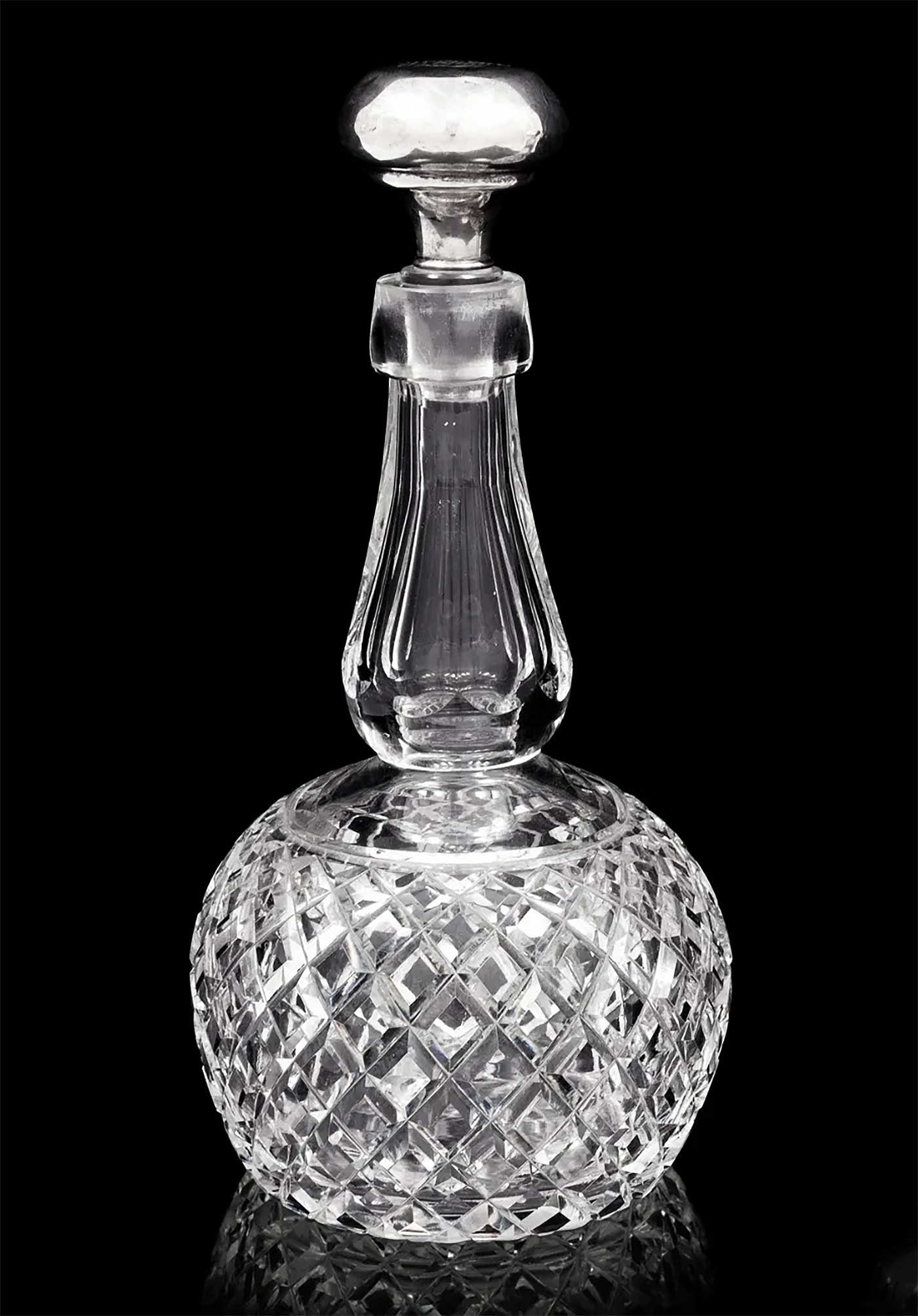 AMERICAN CUT GLASS DECANTER w. SILVER STOPPER - 2
