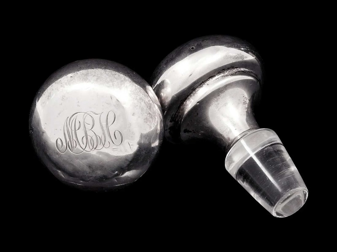 AMERICAN CUT GLASS DECANTER w. SILVER STOPPER - 3