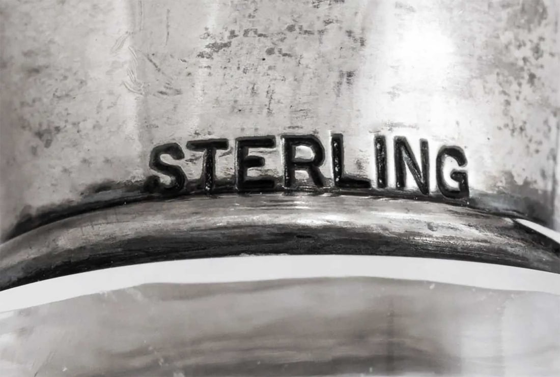 AMERICAN CUT GLASS DECANTER w. SILVER STOPPER - 8