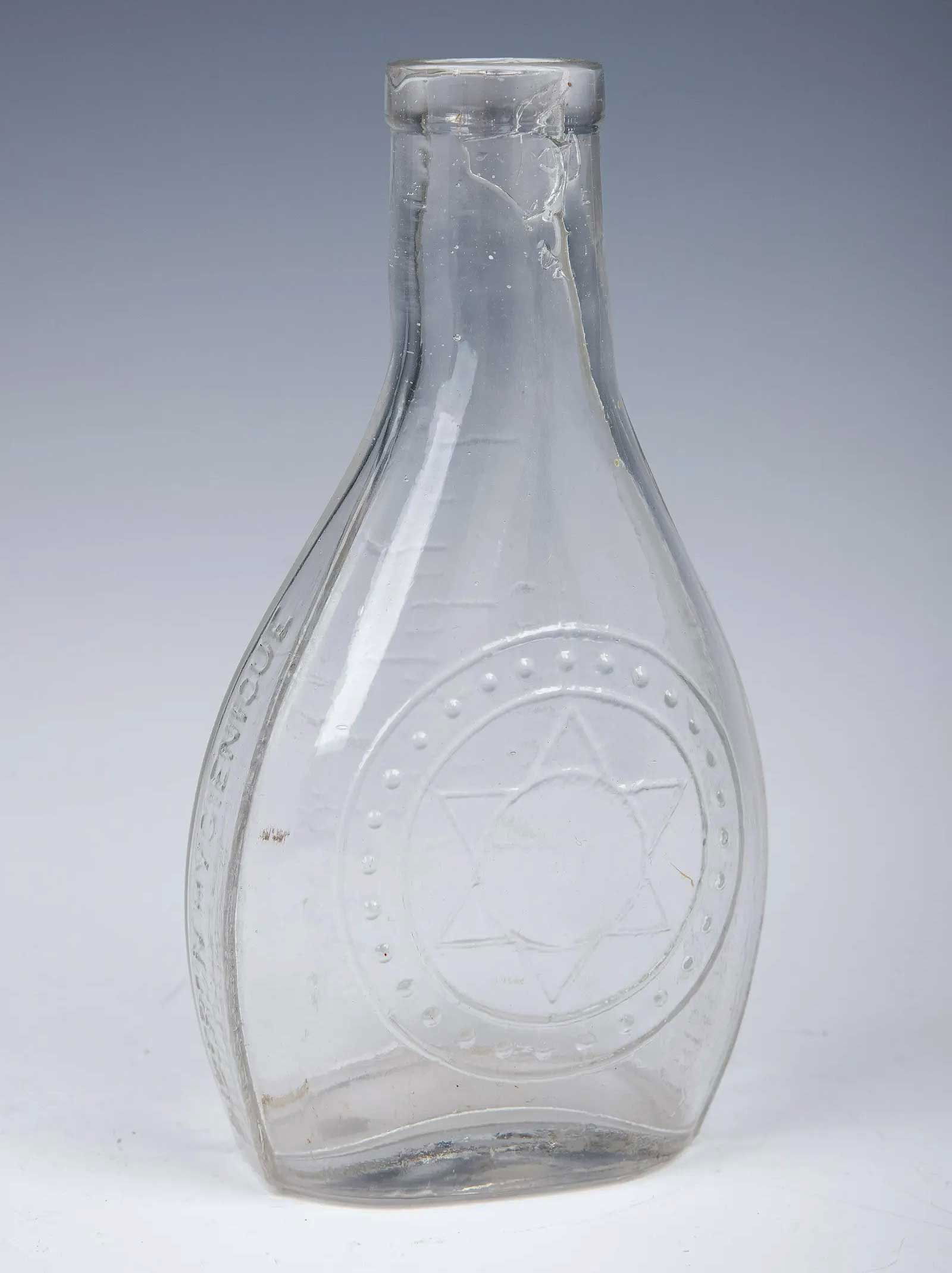 JEWISH GLASS FLASK BOTTLE, DAVID STAR (1 of 13)