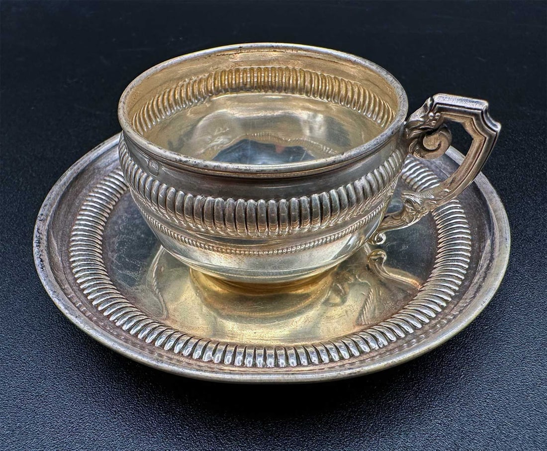 RARE FRENCH SILVER CUP & SAUCER SET (1 of 14)