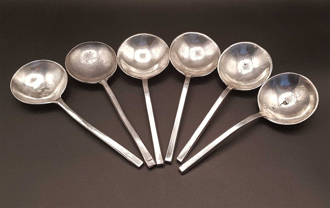 ANTIQUE SIX PEWTER SPOONs, DUTCH, 17 C. (1 of 20)