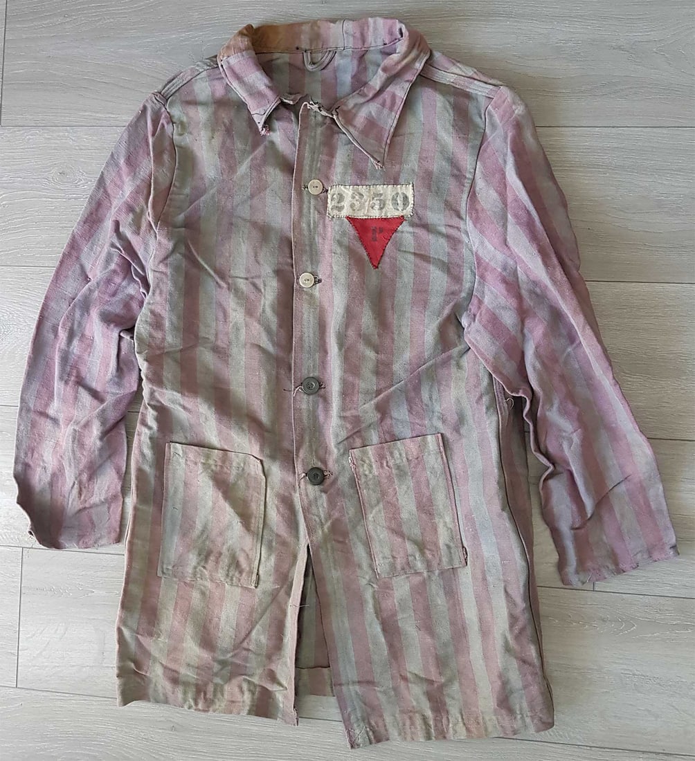 GERMAN WWII UNIFORM fr. AUSCHWITZ, NAMED: Museum Item! Price Reduced — Limited-Time Offer! GERMAN WWII UNIFORM for WOMEN from AUSCHWITZ CONCENTRATION CAMP, NAMED This item is a women's prison uniform bearing a prisoner number. We have ident