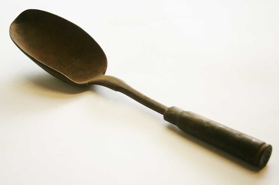 GERMAN WWII SPOON fr. SHELL CARTRIDGE: Great Display Piece! Price Reduced — Limited-Time Offer! RARE GERMAN WWII SPOON from SHELL CARTRIDGE - TRENCH ART German WWII Spoon made from a shell cartridge. This is a very unusual and collectibl