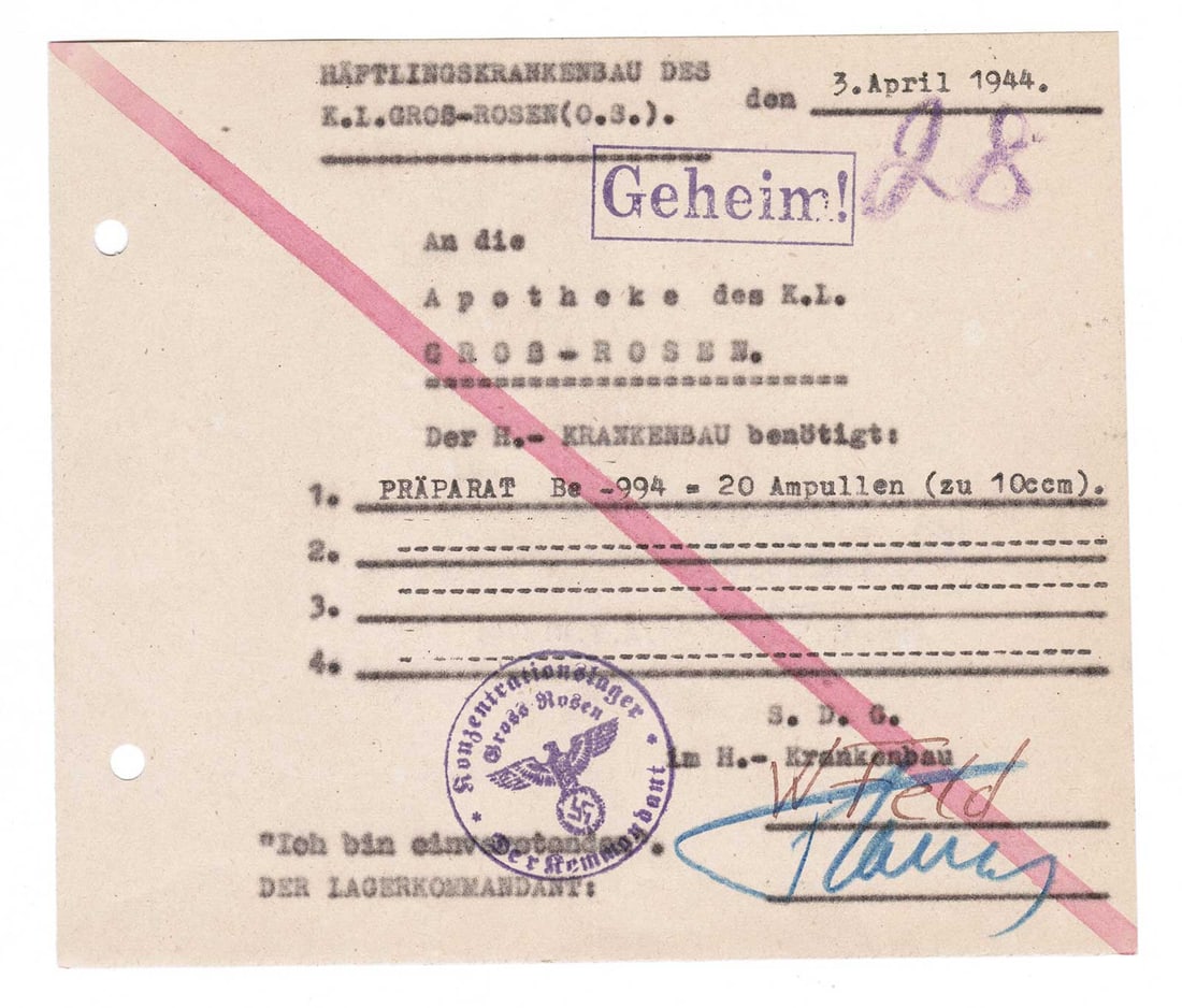 GERMAN WWII MEDICAL PRESCRIPTION fr. CONCENTRATION CAMP (1 of 10)