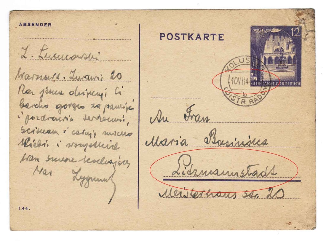 GERMAN WWII POSTCARD to LITZMANNSTADT GHETTO (1 of 11)