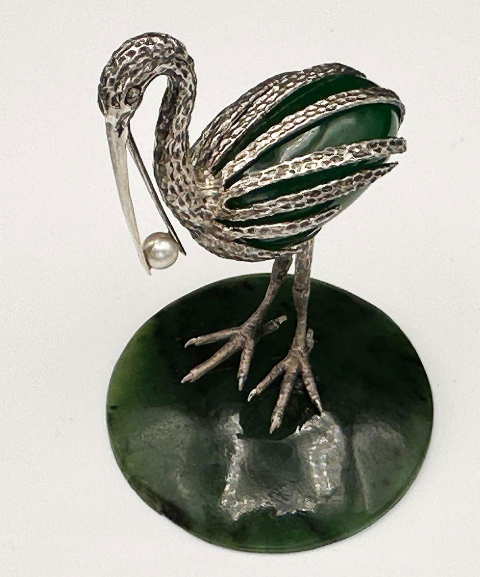 FABERGE - SILVER JADE w. DIAMOND & PEARL HERON: Prestigious Gift! Price Reduced — Limited-Time Offer! FABERGE - SILVER JADE with DIAMOND and PEARL HERON For your viewing pleasure: a Russian silver and jade Heron figurine, featuring diamond eyes a