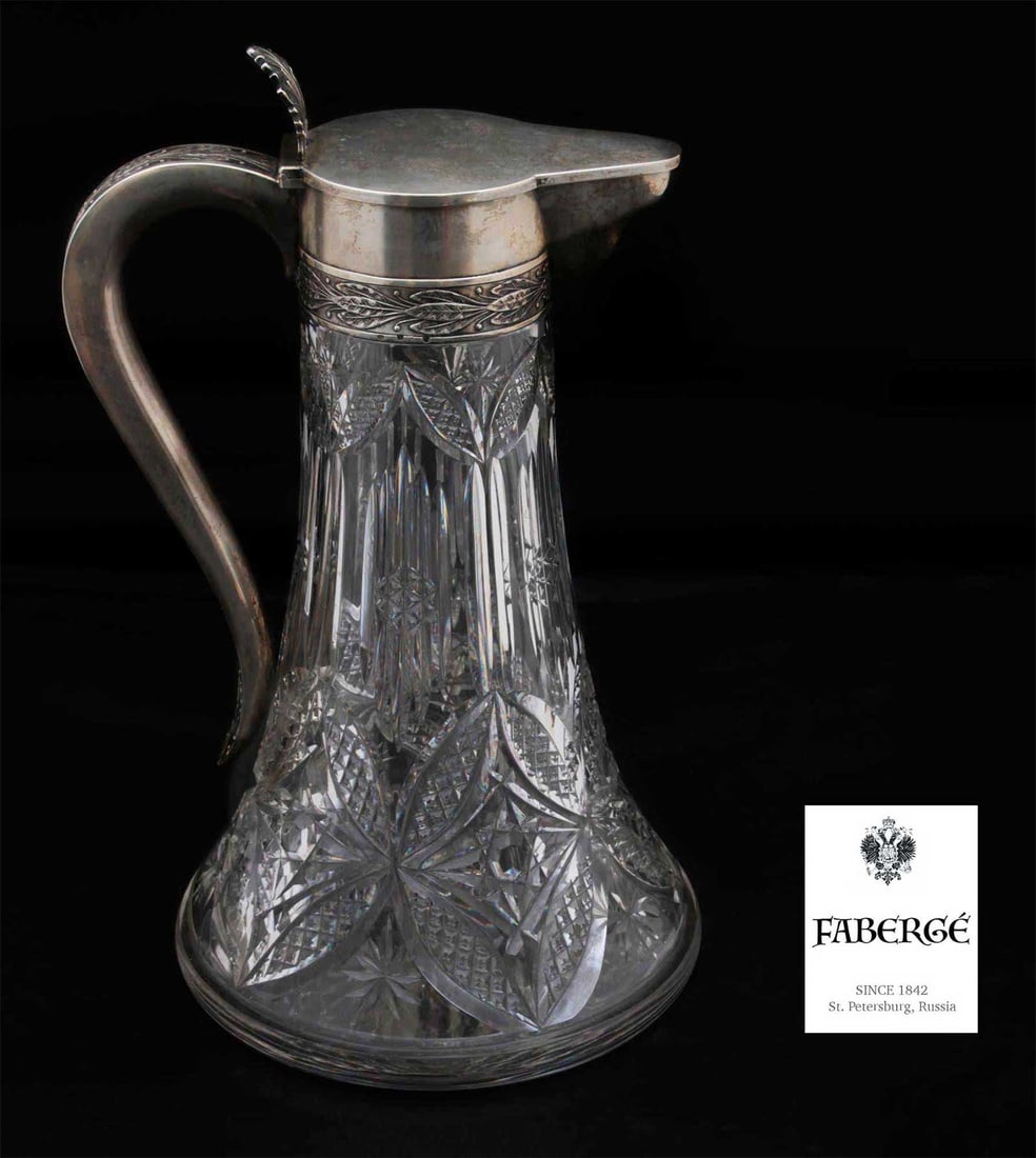 FABERGE - LARGE SILVER DECANTER, A.HOLMSTROM: LifeTime Warranty! Price Reduced — Limited-Time Offer! FABERGE - RARE LARGE RUSSIAN SILVER MOUNTED CUT GLASS DECANTER, August HOLMSTROM This is a Russian fine cut glass decanter from the late 19th c