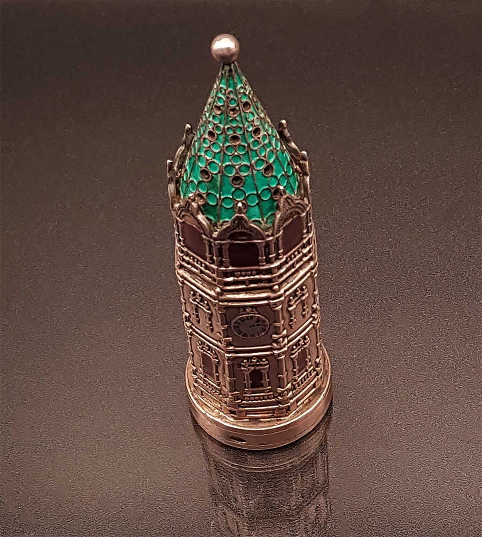 JUDAICA RUSSIAN SILVER BESAMIM SPICE BOX fr. SOTHEBY's: LifeTime Warranty! Price Reduced — Limited-Time Offer! JUDAICA RUSSIAN SILVER BESAMIM HAVDALA SPICE BOX, CONTAINER from SOTHEBY's, 1896-1897 This is a very collectible Russian enameled silver tower-