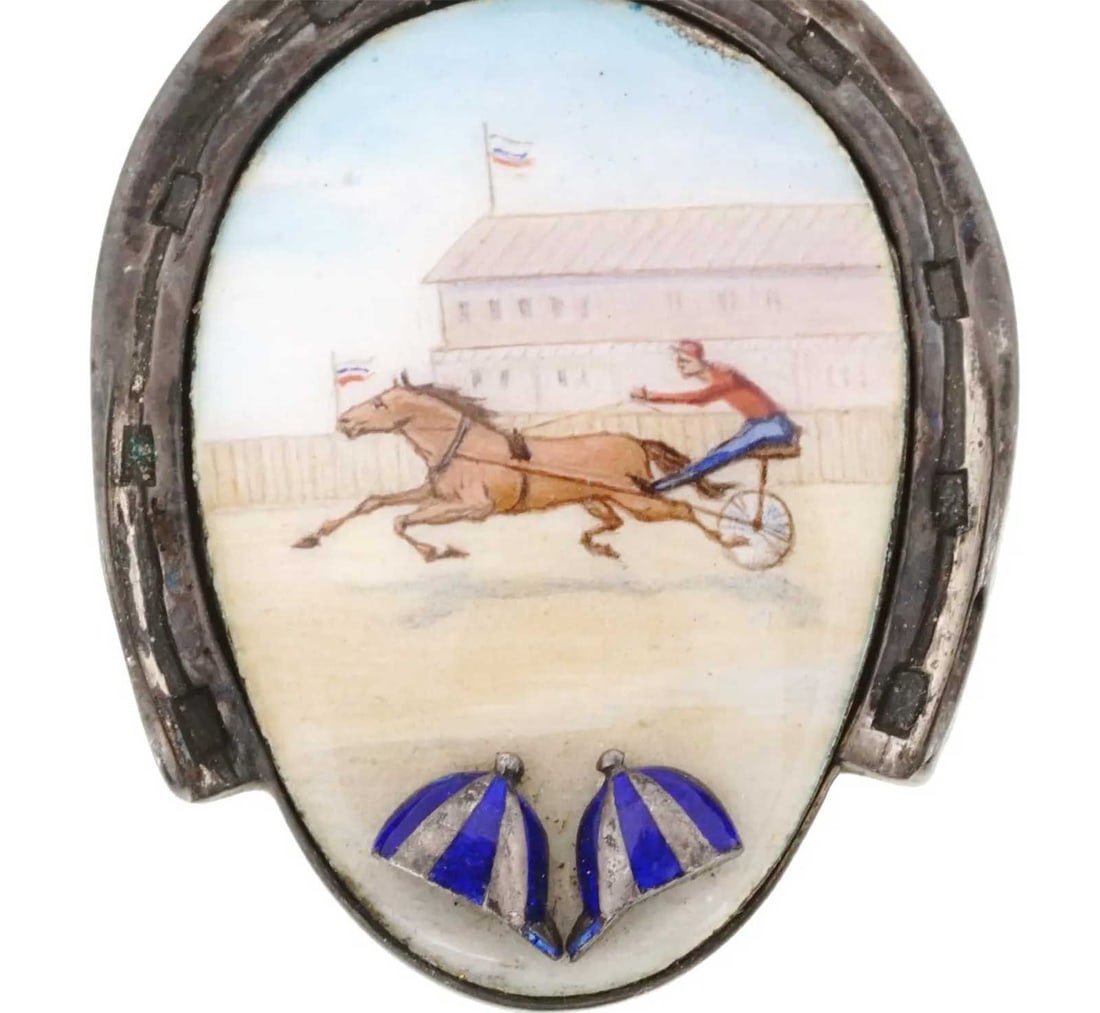 RUSSIAN HARNESS RACING SILVER AWARD: LifeTime Warranty! Price Reduced — Limited-Time Offer! ANTIQUE RUSSIAN HARNESS RACING SILVER ENAMEL AWARD, 19th CENTURY Extremely rare Russian pendant, an award for harness racing, modelled as a sil