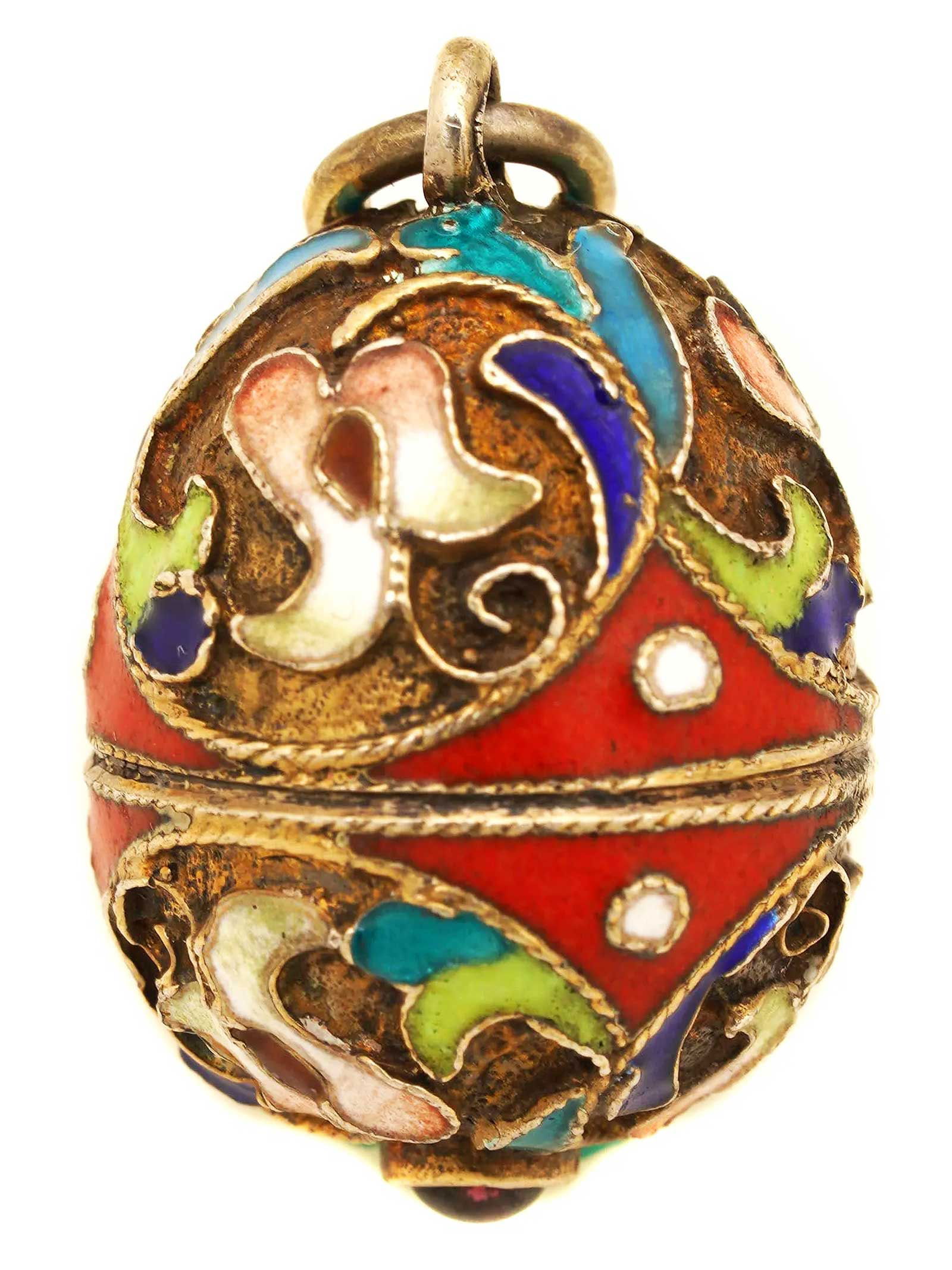 RUSSIAN SILVER GUILLOCHE ENAMEL EGG PENDANT: Flexible Payments: Pay Over 3–6 Months! PAVEL OVCHINNIKOV - ANTIQUE RUSSIAN SILVER GUILLOCHE ENAMEL EGG PENDANT For your viewing, we have a beautiful Russian gilt silver guillochE enamel egg pendant