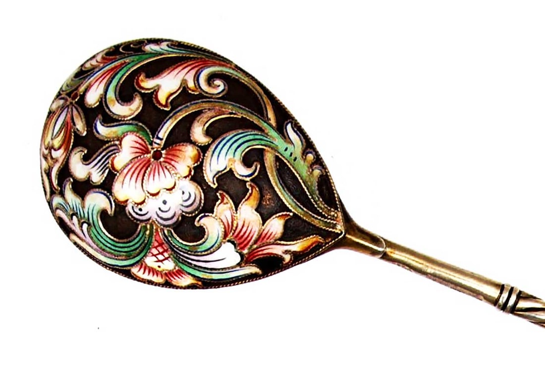 M.SEMENOVA - RUSSIAN SILVER CLOISONNE ENAMEL SPOON (1 of 11)