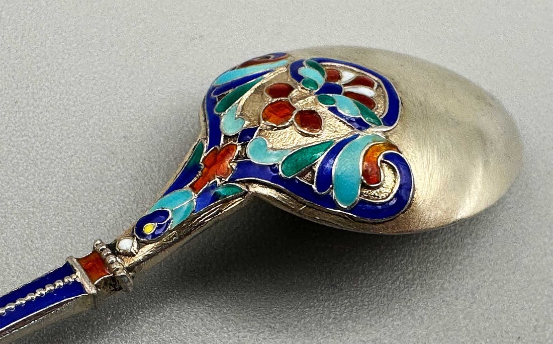 RARE SILVER CHAMPLEVE ENAMEL SPOON (1 of 16)