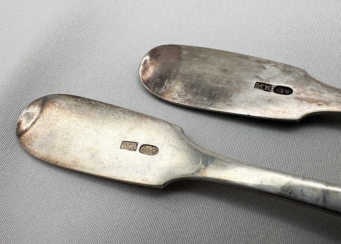 ANTIQUE RUSSIAN TWO SILVER TABLE SPOONs - 4
