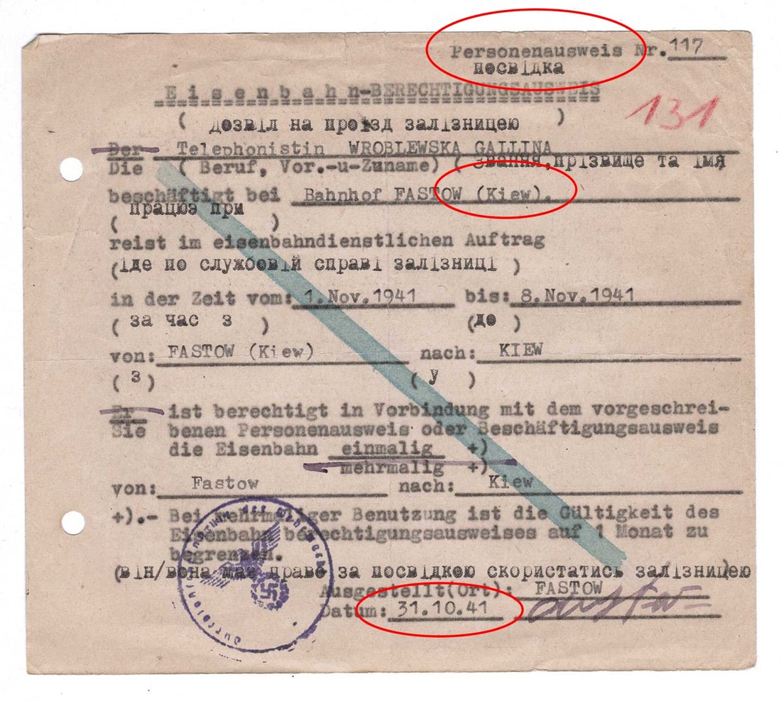 GERMAN WWII PERMISSION for UKRAINIAN WORKER, 1941 (1 of 10)