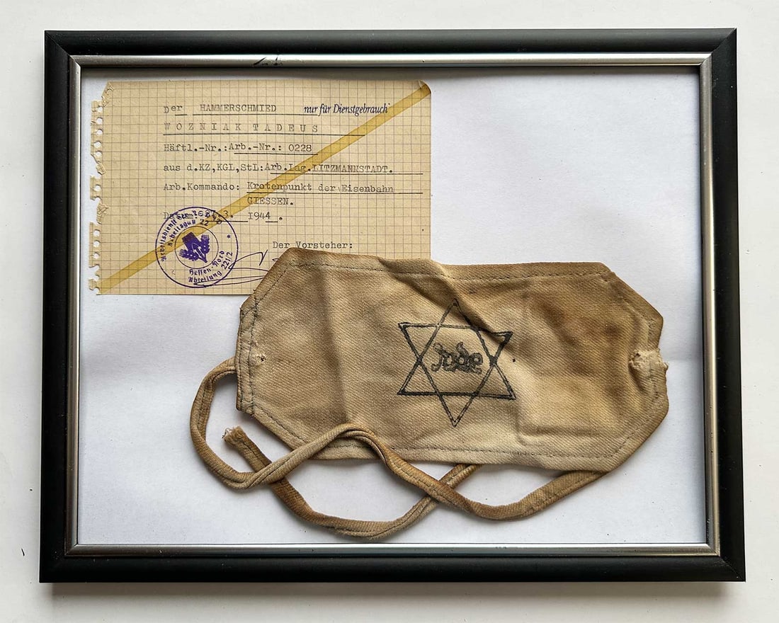 JEWISH WWII ARMBAND w. STAR of DAVID JUDE: Display Item! Flexible Payments: Pay Over 3–6 Months! JEWISH WWII ARMBAND with STAR of DAVID "JUDE" from GHETTO in GERMANY For your consideration is a rare cloth armband featuring the Star of David
