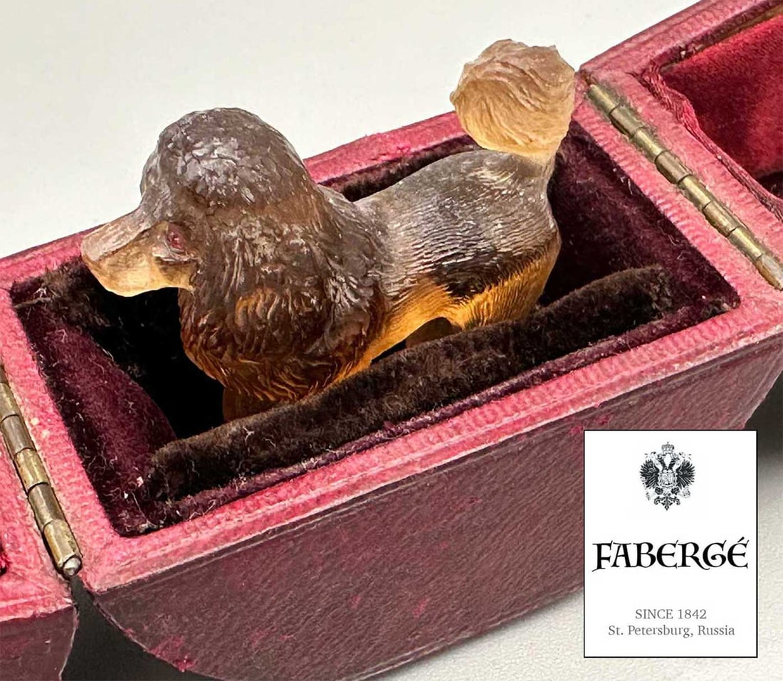FABERGE - CITRINE POODLE w. RUBY EYES: LifeTime Warrantee! Price Reduced — Limited-Time Offer! FABERGE - CITRINE POODLE FIGURINE with RUBY EYES, BOXed For your viewing pleasure, we present a stunning hand-carved piece made of a 123ct cit