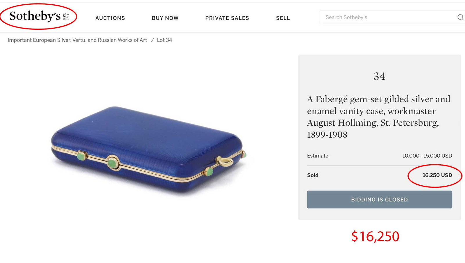 FABERGE - GOLD, SILVER & RUBY RUSSIAN COMPACT - 10