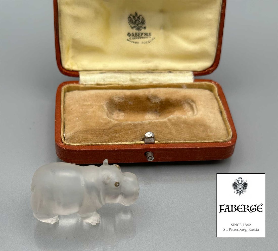 FABERGE - CRYSTAL HIPPO FIGURINE w. DIAMOND EYES: Prestigious Gift! Price Reduced — Limited-Time Offer! FABERGE - CRYSTAL HIPPO FIGURINE with GENUINE MINE-CUT DIAMOND EYES, BOXed For your viewing pleasure is a Genuine Russian Crystal Hippo Figurine