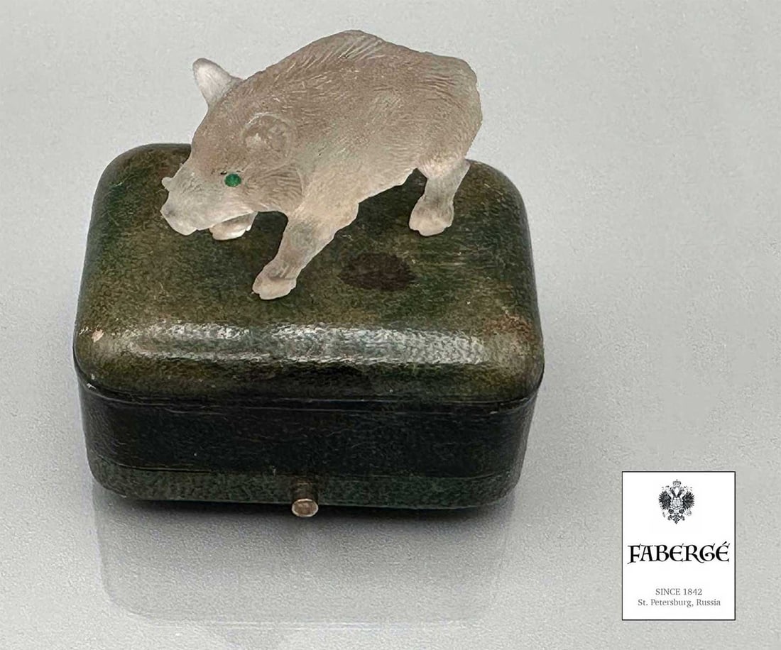 FABERGE - QUARTZ BOAR w. DIAMOND EYES: Prestigious Gift! Price Reduced — Limited-Time Offer! FABERGE - SMOKEY QUARTZ BOAR with MINE DIAMOND EYES For your viewing is a Genuine Smokey Quartz Boar with Genuine Mine-Cut Green Diamond Eyes. T