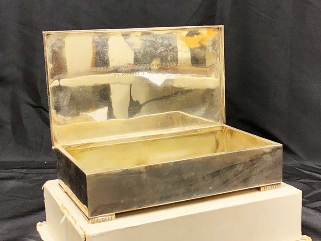 LARGE RUSSIAN SILVER TABLE CIGAR BOX - 5