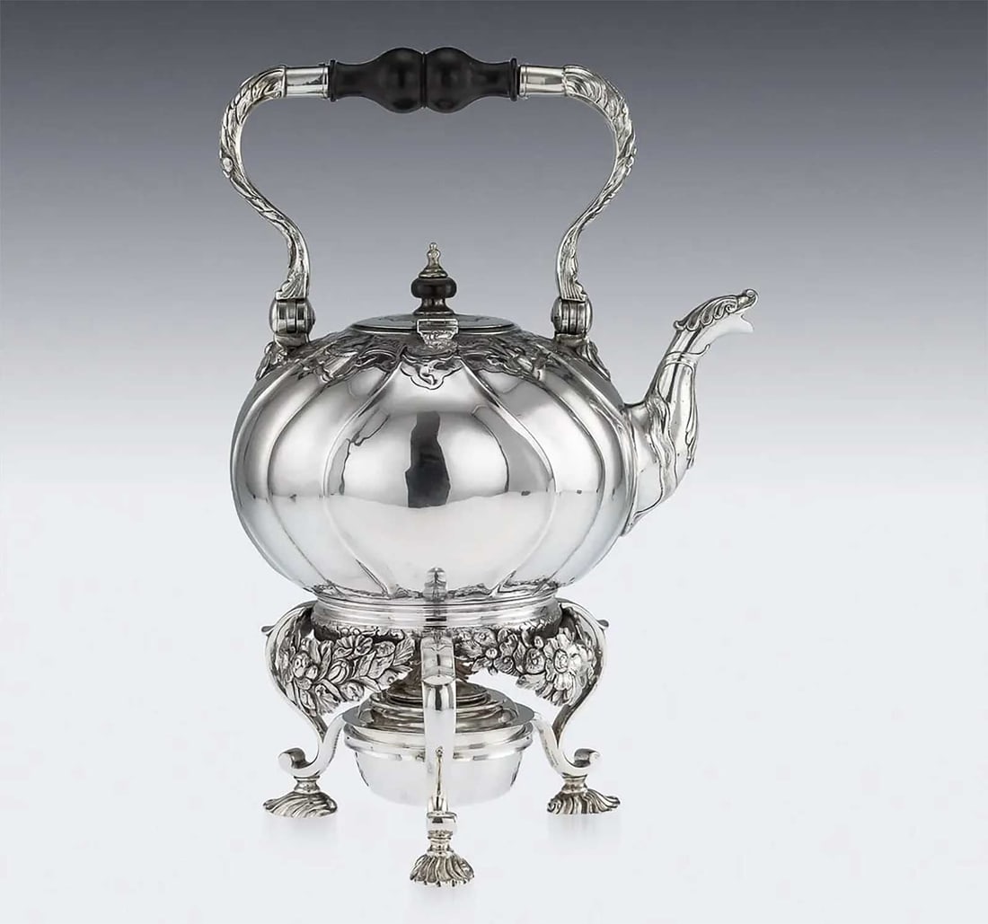 RUSSIAN IMPERIAL TEA KETTLE on STAND, 1761 (1 of 20)