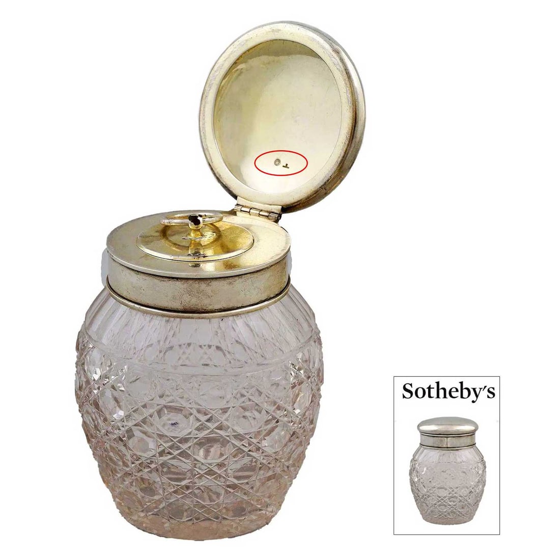 FABERGE - SILVER & CUT-GLASS TEA CADDY fr. SOTHEBY's (1 of 11)