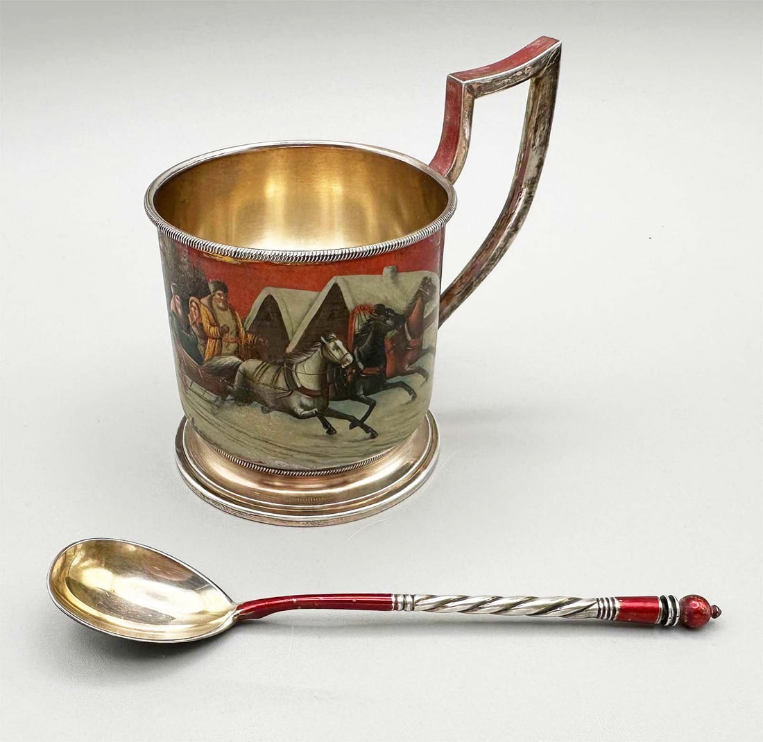 RUSSIAN SILVER TEA GLASS HOLDER and SPOON (1 of 17)