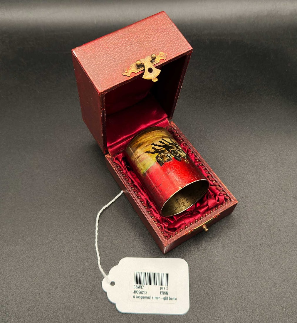 RUSSIAN SILVER LACQUER BEAKER, 1880x fr. SOTHEBY's: LifeTime Warranty! Price Reduced — Limited-Time Offer! EXTREMELY RARE RUSSIAN IMPERIAL SILVER LACQUER BEAKER, BOXed, 1880x, from SOTHEBY's This is a Russian Imperial gilt silver beaker, featuring a