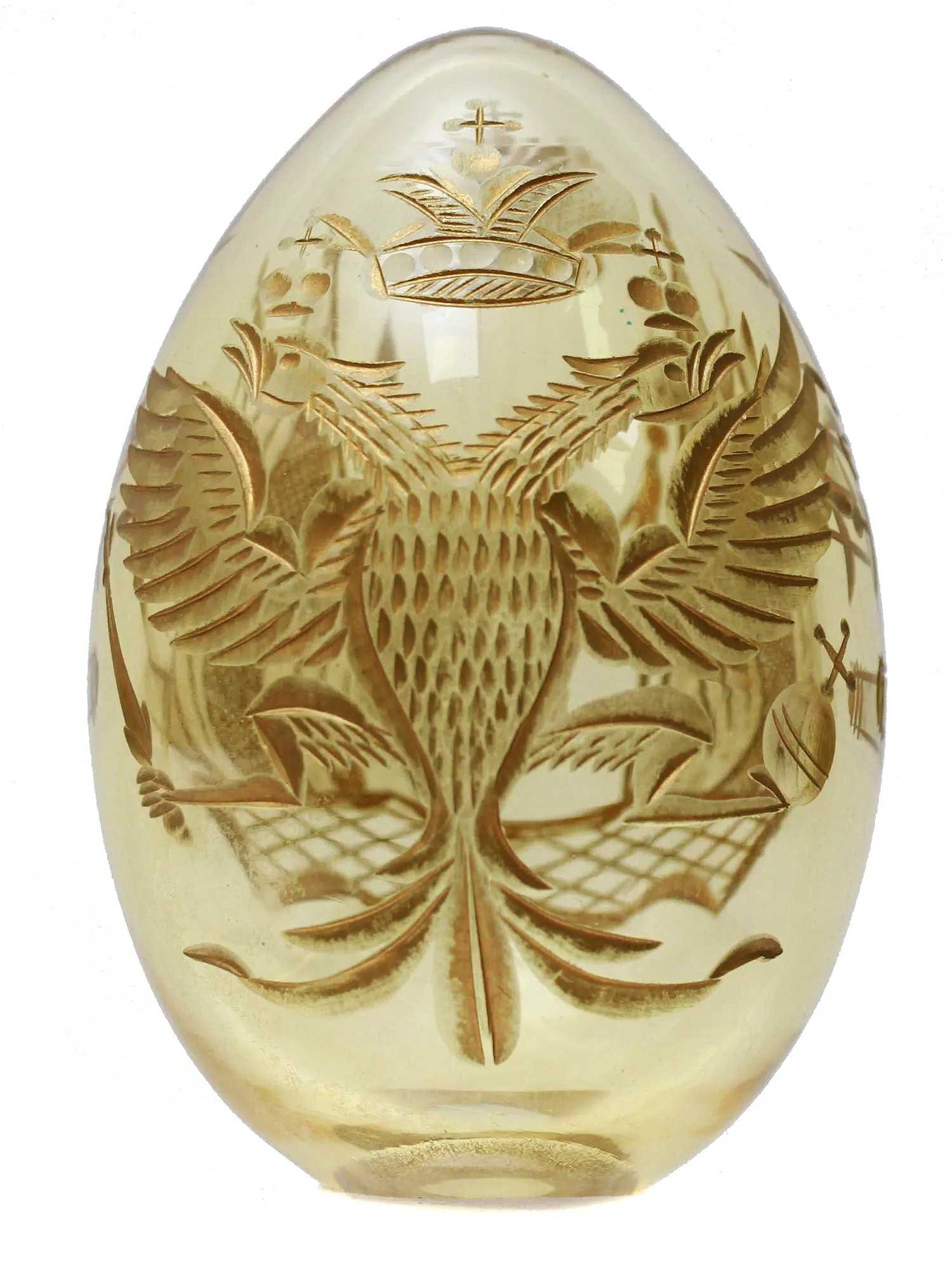RUSSIAN ALEXANDER I GLASS LARGE EGG, 1780x: Prestigious Gift! Price Reduced — Limited-Time Offer! EXTREMELY RARE ANTIQUE RUSSIAN IMPERIAL GLASS EASTER LARGE EGG, ALEXANDER I, 1780x A yellowish glass Easter egg from the Russian Monogrammed