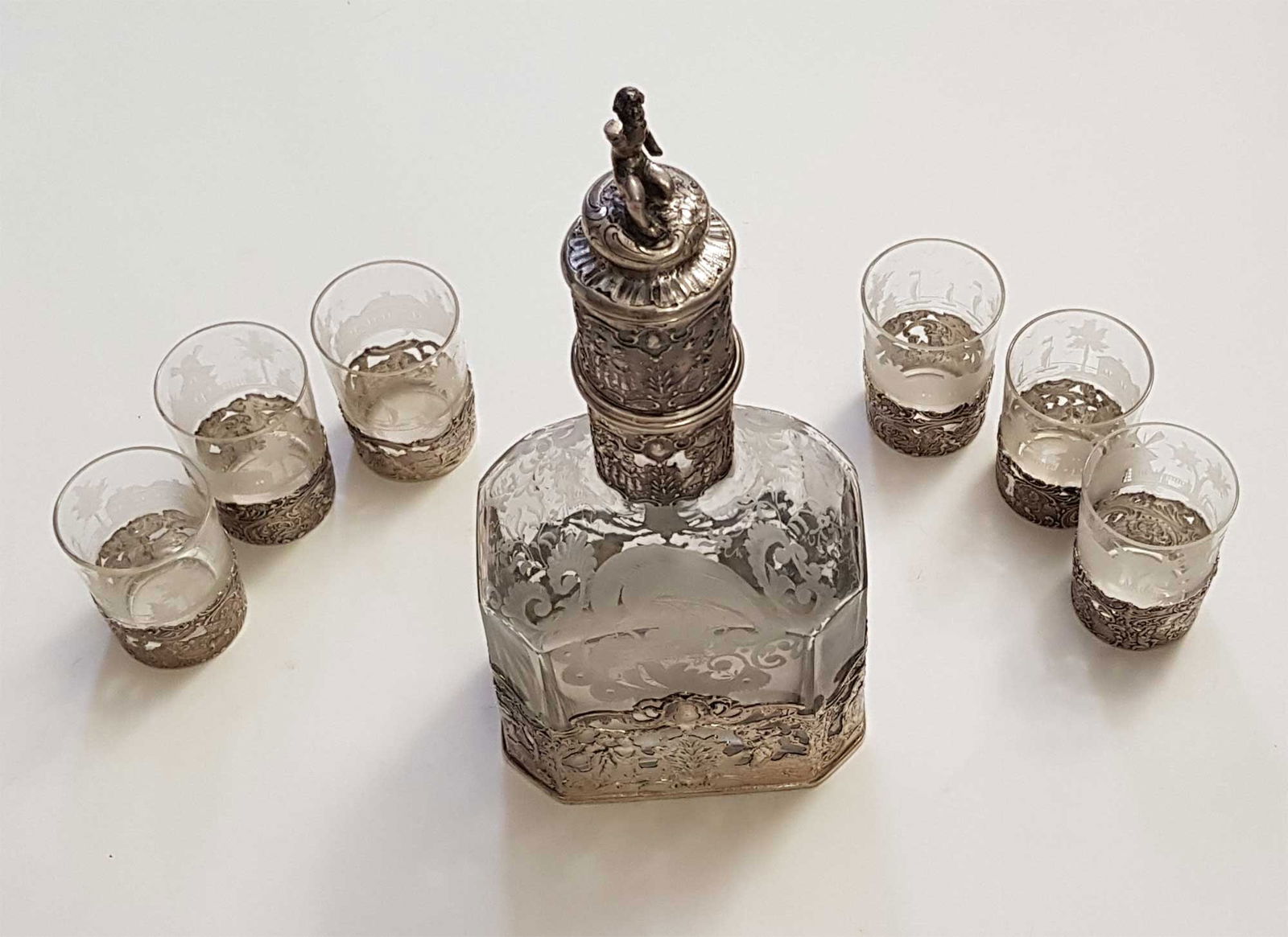 GERMAN SILVER OVERLAY DECANTER, STORCK & SINSHEIMER (1 of 20)