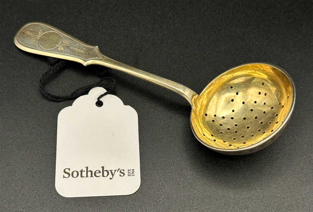 RUSSIAN SILVER TEA STRAINER, 1889, fr. SOTHEBY's (1 of 15)