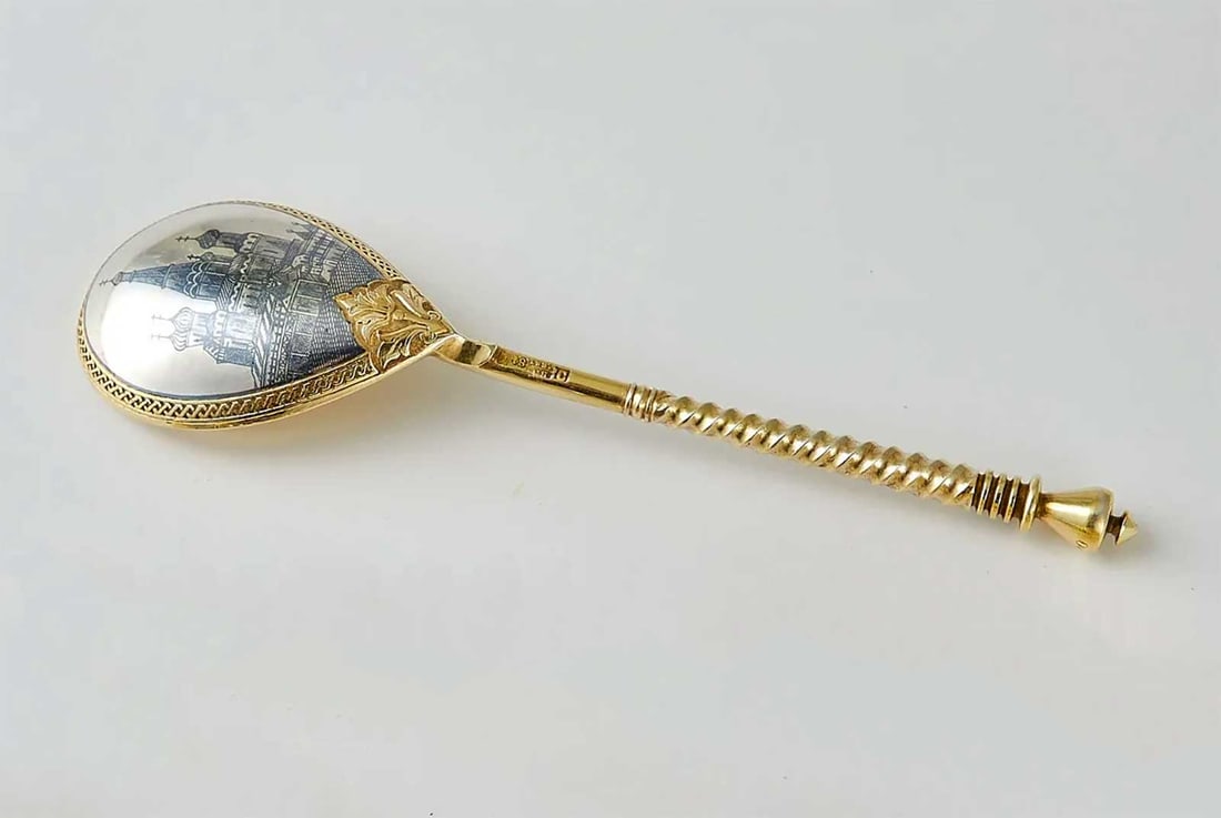LARGE RUSSIAN SILVER GILT NIELLO SPOON, 1887 (1 of 15)