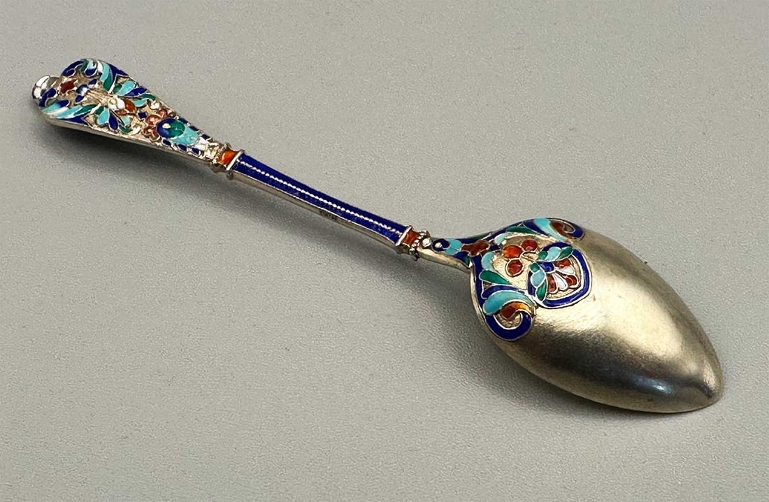 RARE SILVER CHAMPLEVE ENAMEL SPOON - 2
