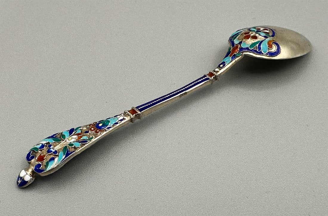 RARE SILVER CHAMPLEVE ENAMEL SPOON - 3