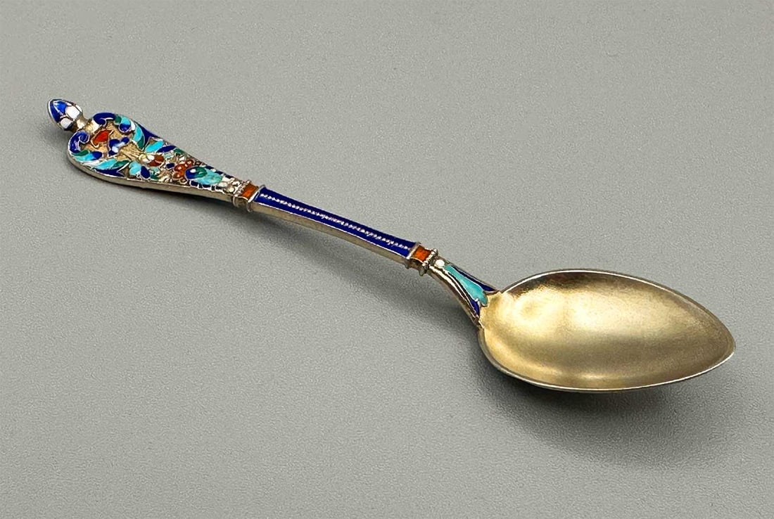 RARE SILVER CHAMPLEVE ENAMEL SPOON - 4