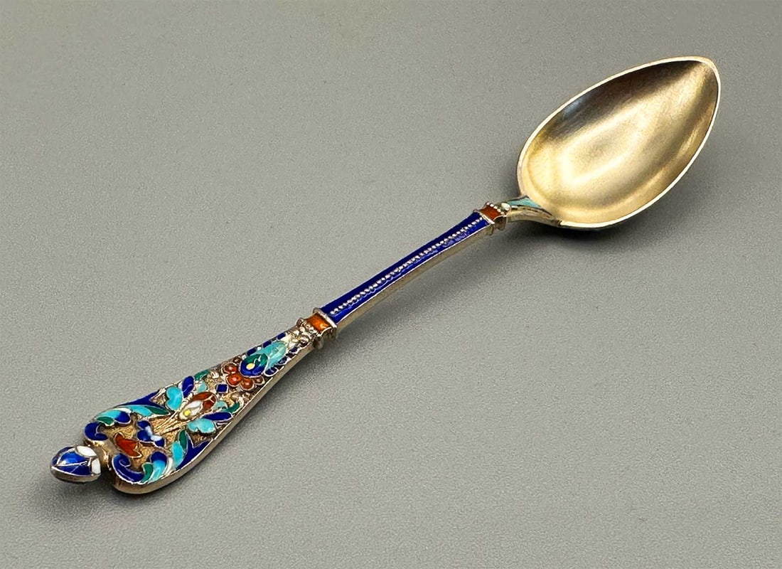 RARE SILVER CHAMPLEVE ENAMEL SPOON - 5