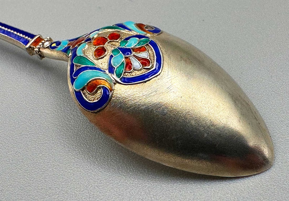 RARE SILVER CHAMPLEVE ENAMEL SPOON - 7