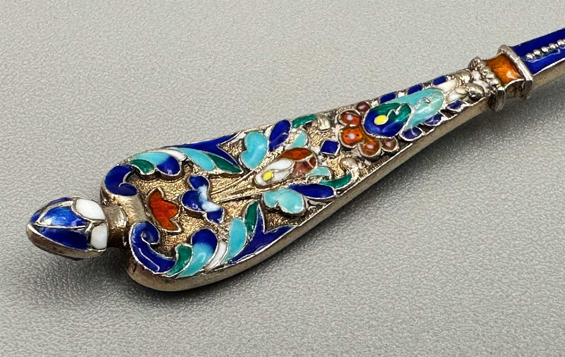 RARE SILVER CHAMPLEVE ENAMEL SPOON - 8